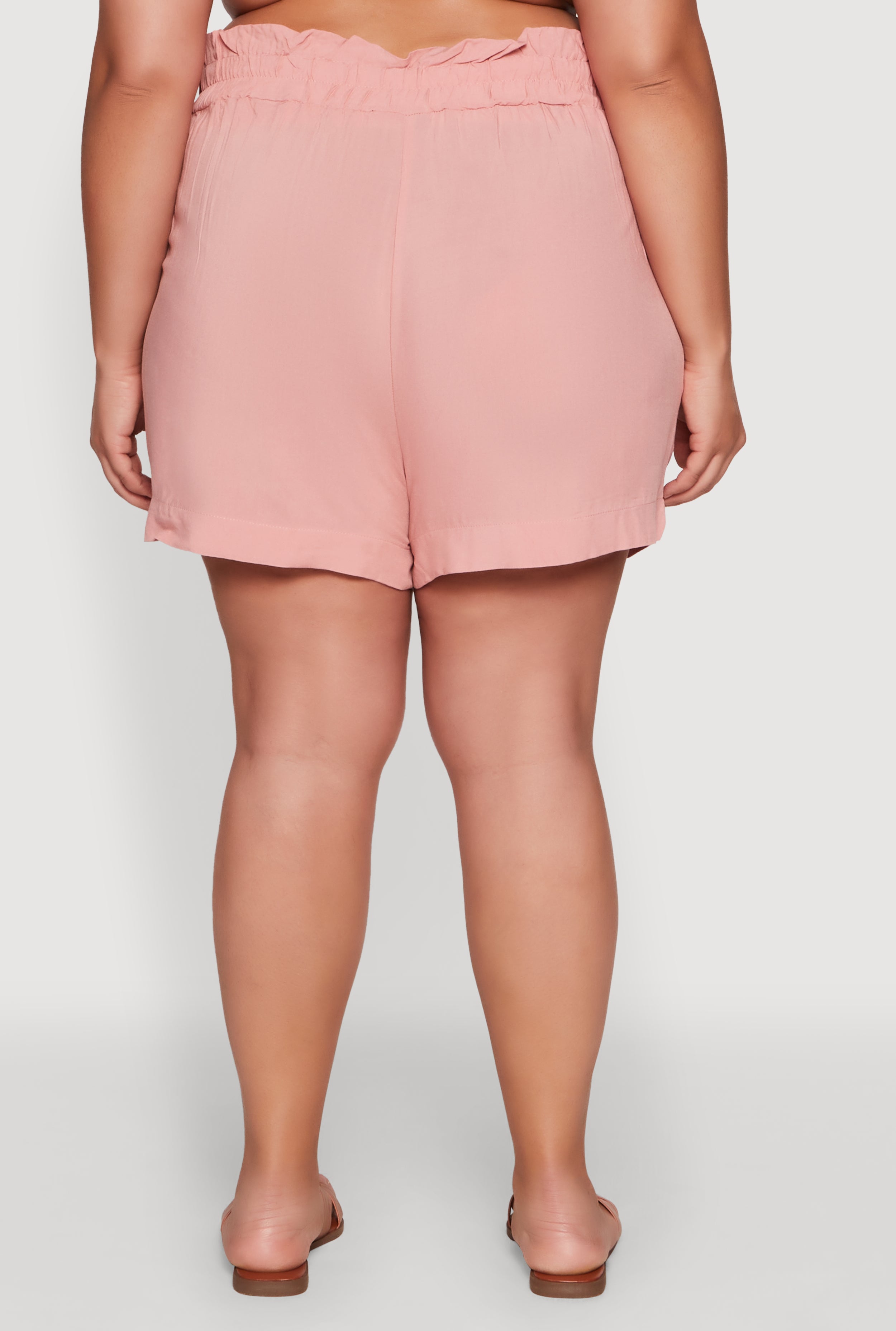 Plus Size Tie Waist Paper Bag Shorts