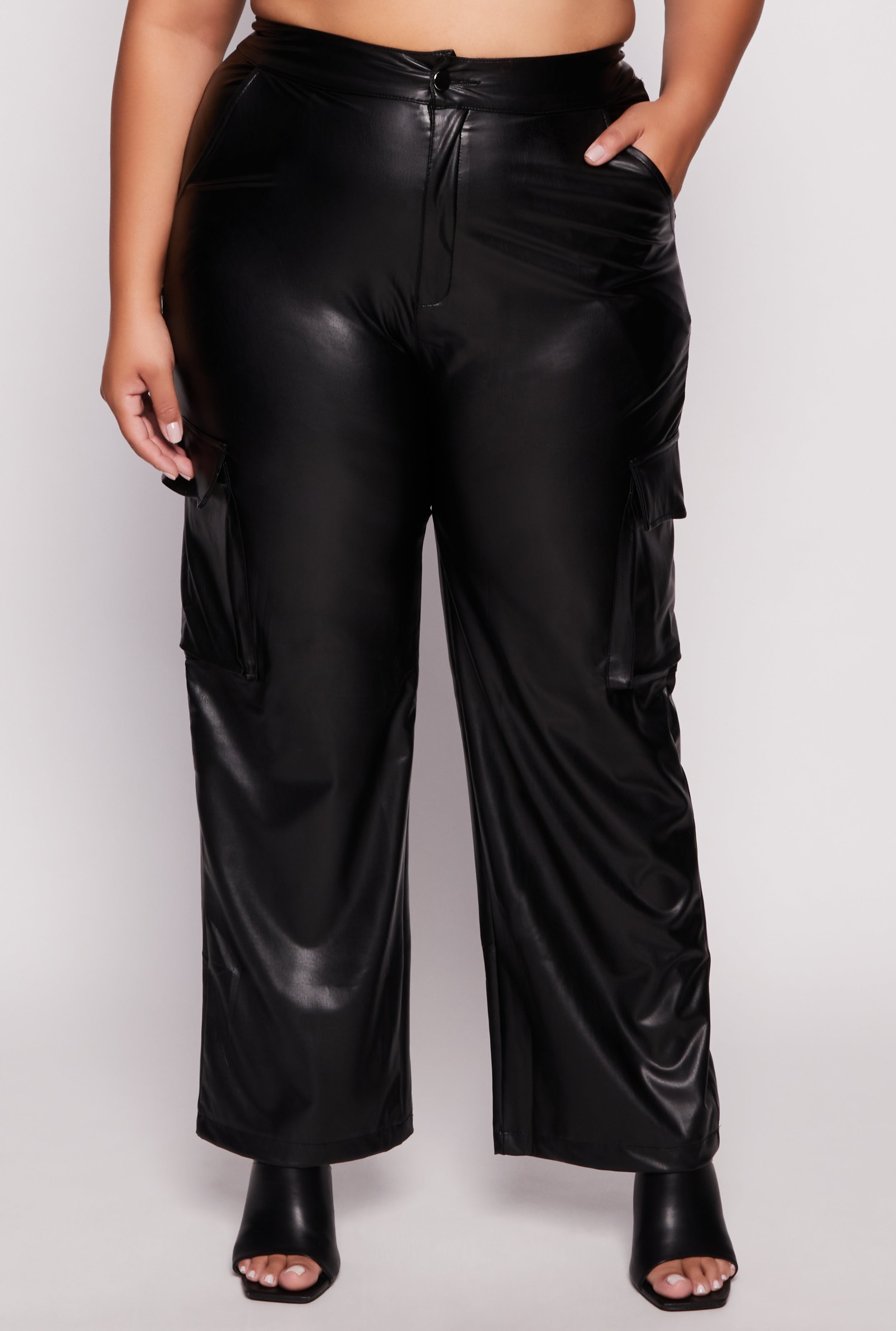 Plus Size Faux Leather Wide Leg Cargo Pants Plus Size Faux Leather Wide Leg Cargo Pants