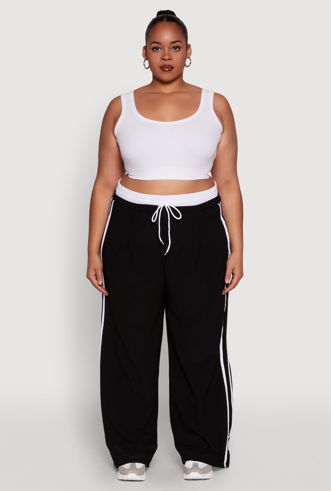 Plus Size Stylish Active Pant with Contrast Trim and Varsity Stripes