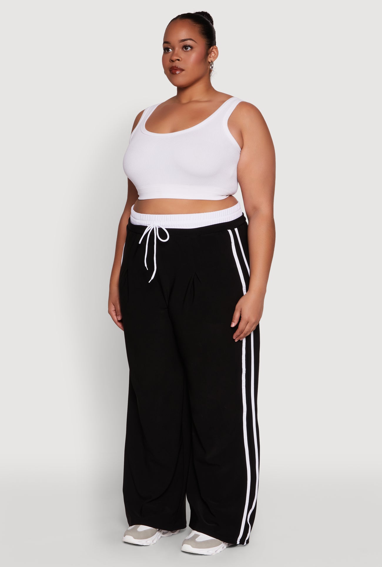 Plus Size Stylish Active Pant with Contrast Trim and Varsity Stripes