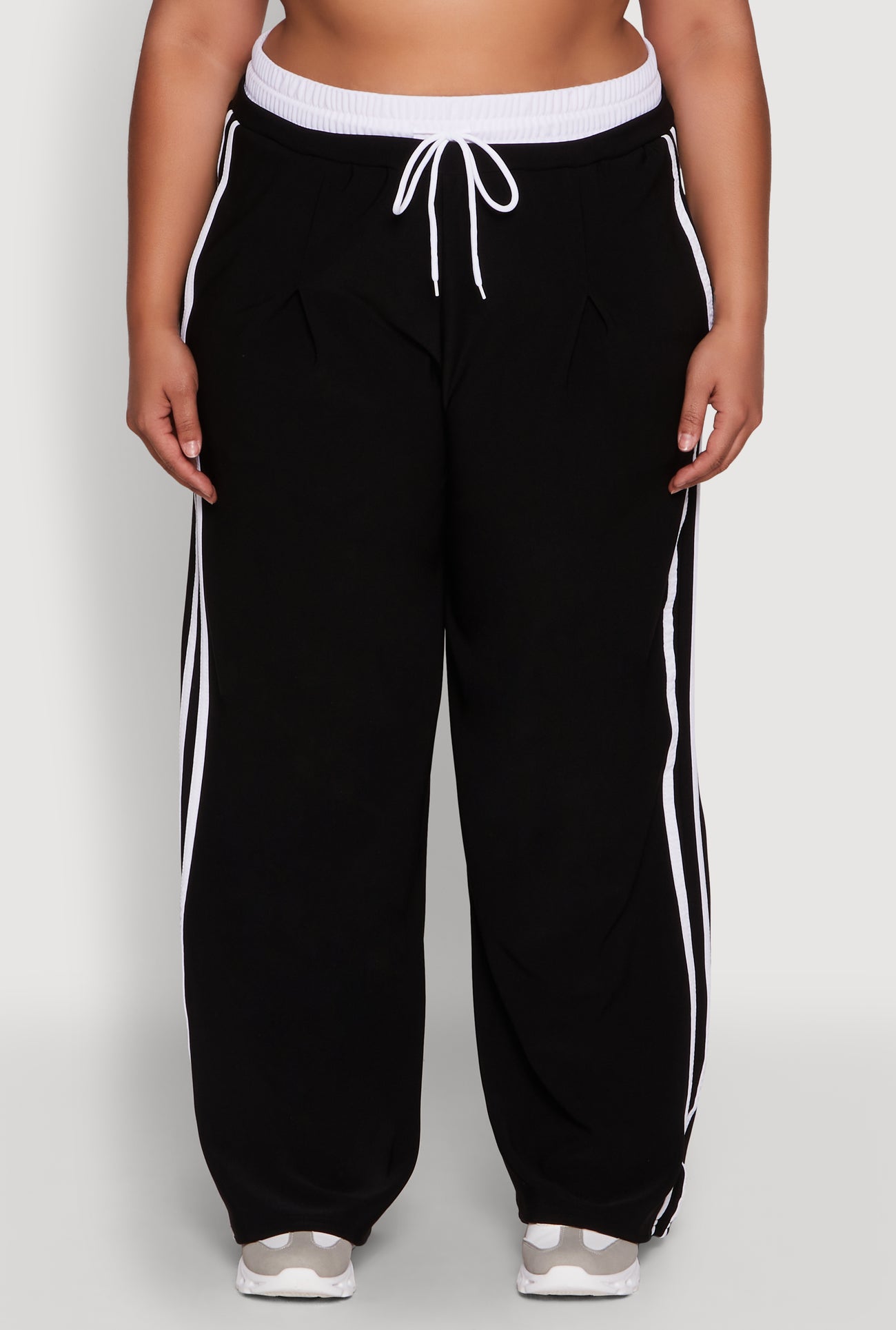 Plus Size Stylish Active Pant with Contrast Trim and Varsity Stripes