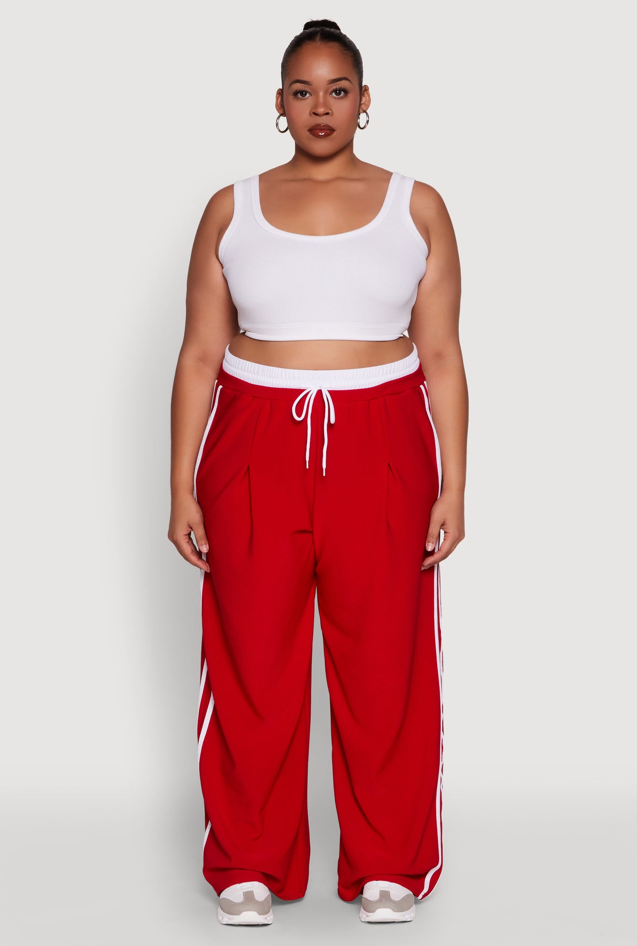 Plus Size Stylish Active Pant with Contrast Trim and Varsity Stripes