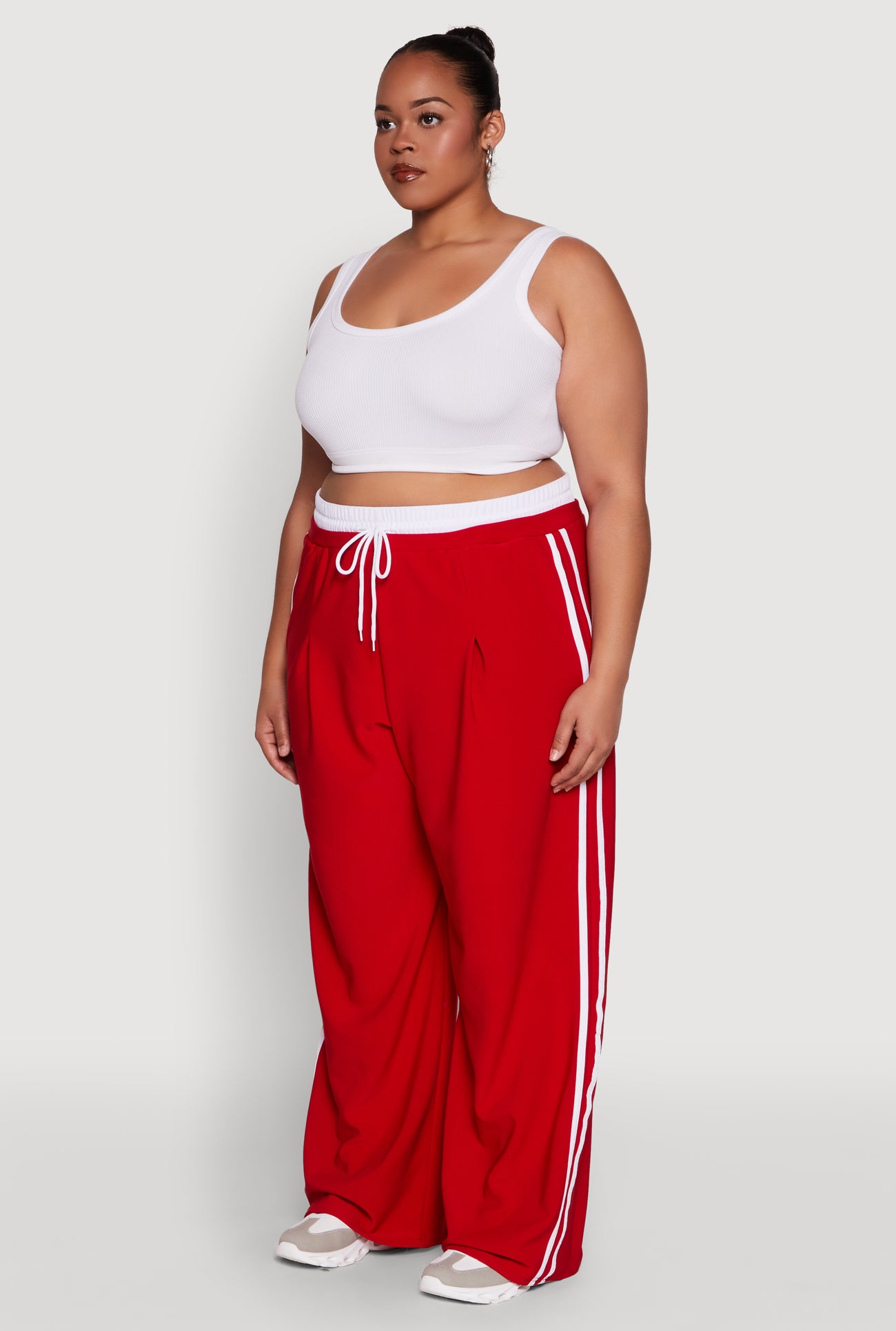 Plus Size Stylish Active Pant with Contrast Trim and Varsity Stripes