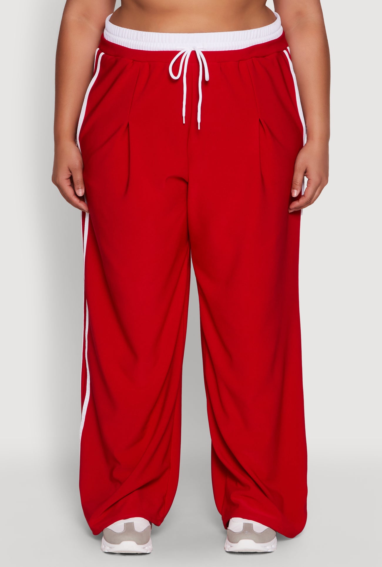Plus Size Stylish Active Pant with Contrast Trim and Varsity Stripes