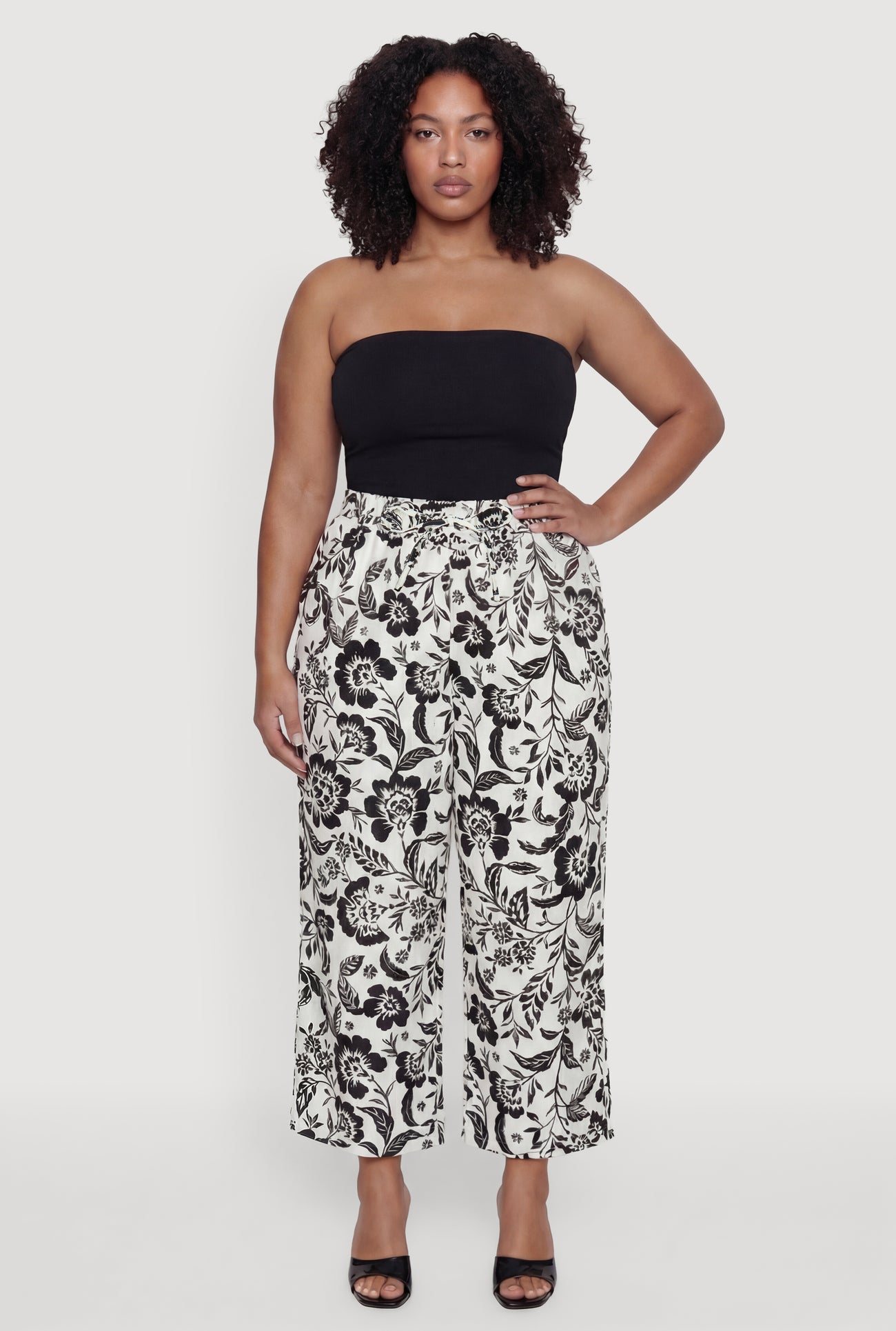 Plus Size Floral High Waisted Wide Leg Casual Pants
