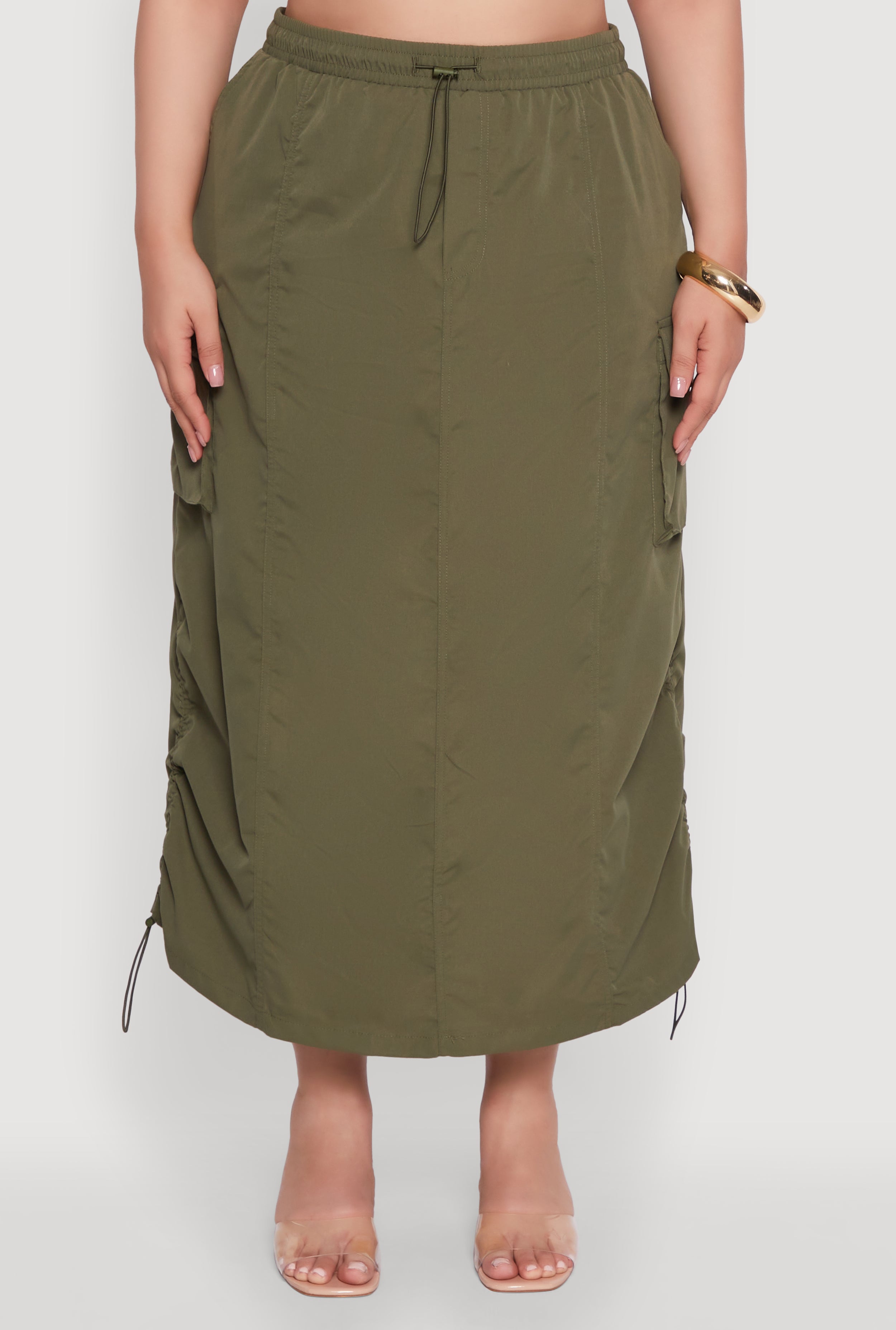 Plus Size Poplin Toggle Drawstring Waist Cargo Skirt Plus Size Poplin Toggle Drawstring Waist Cargo Skirt
