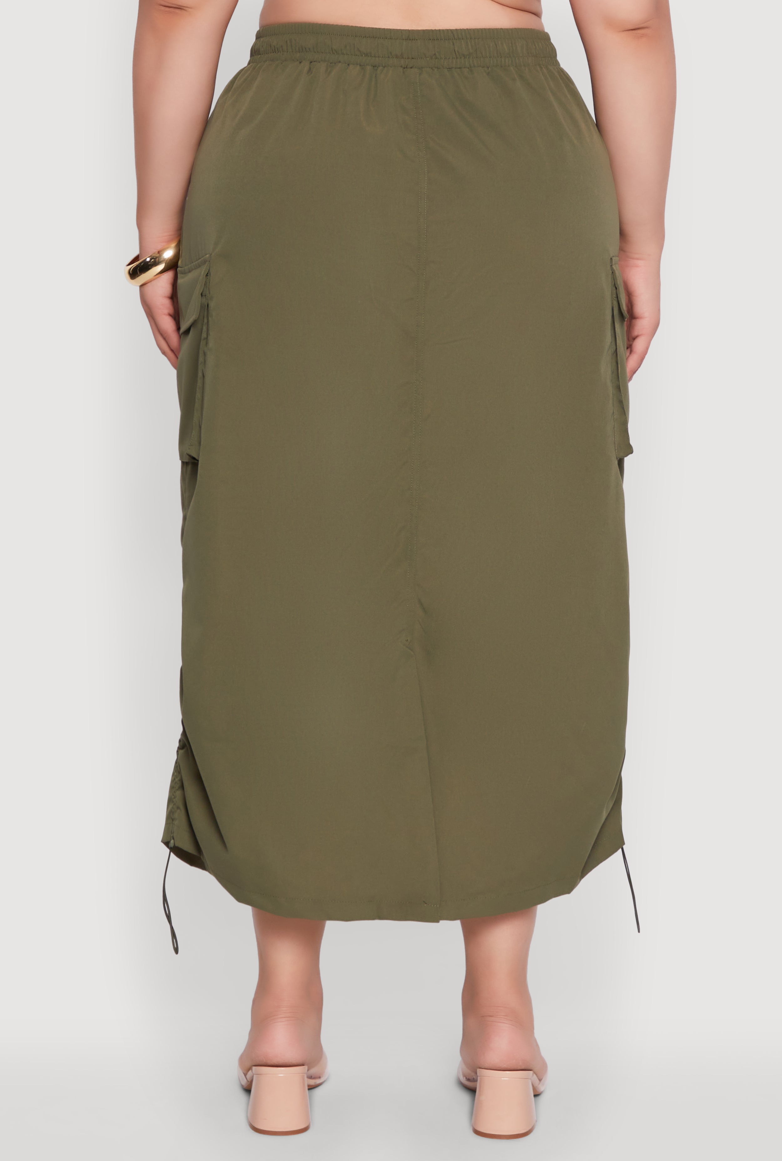 Plus Size Poplin Toggle Drawstring Waist Cargo Skirt
