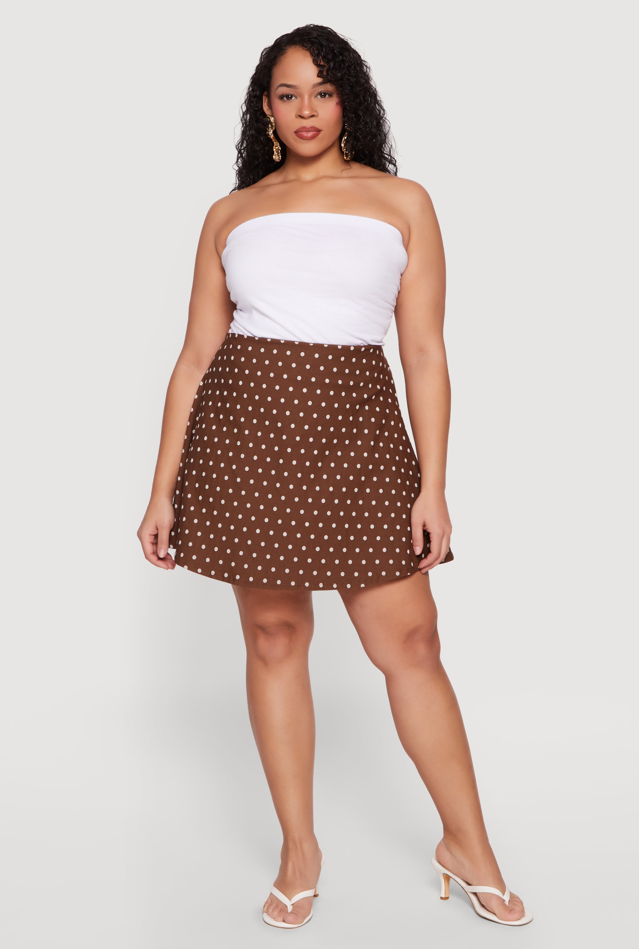 Plus Size High Waisted Polka Dot Mini Skirt