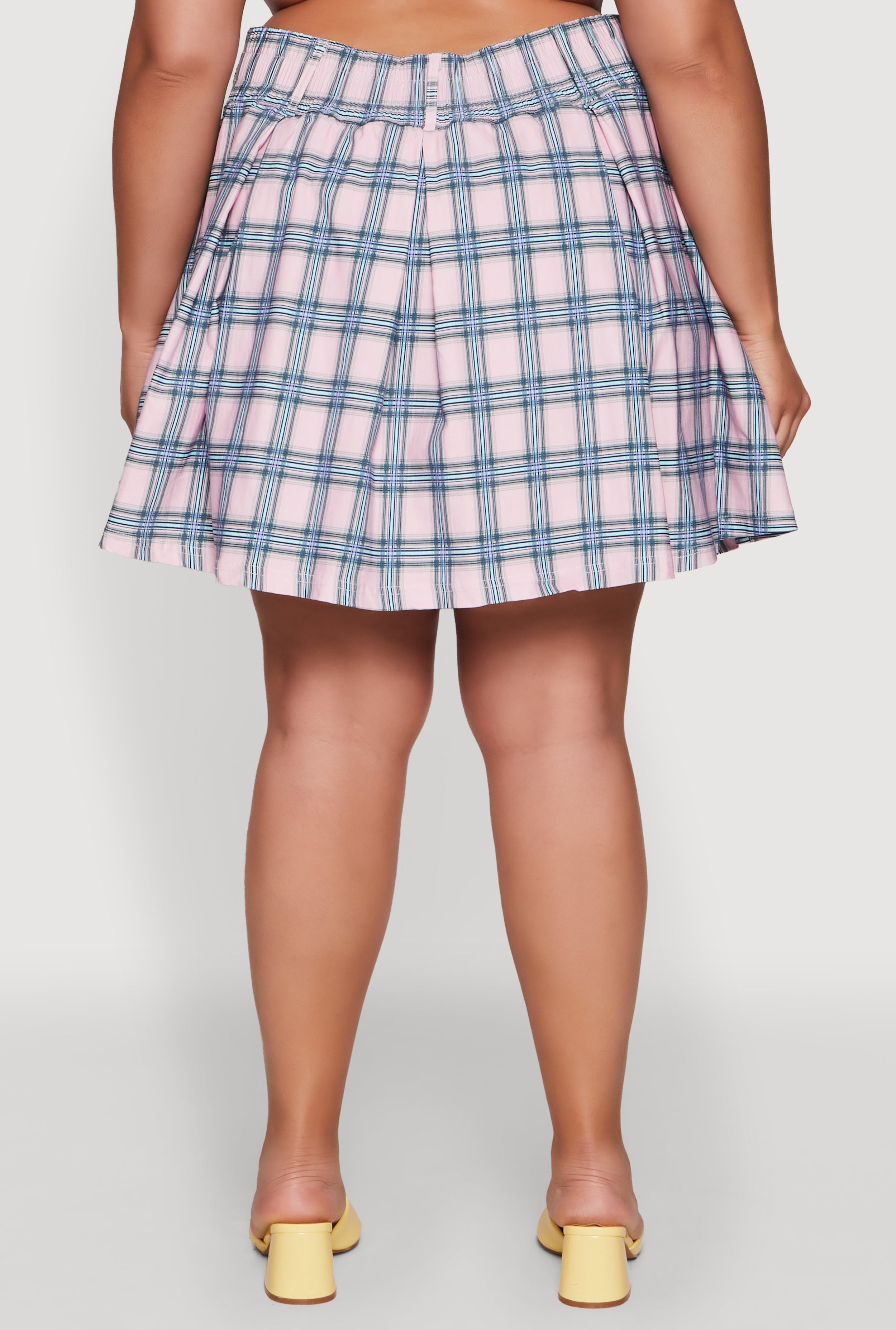 Plus Size Trendy Plaid High Waist Pleated Skirt
