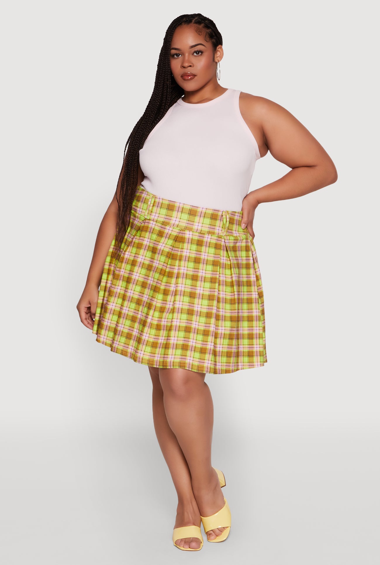 Plus Size Trendy Plaid High Waist Pleated Skirt - Main Image
