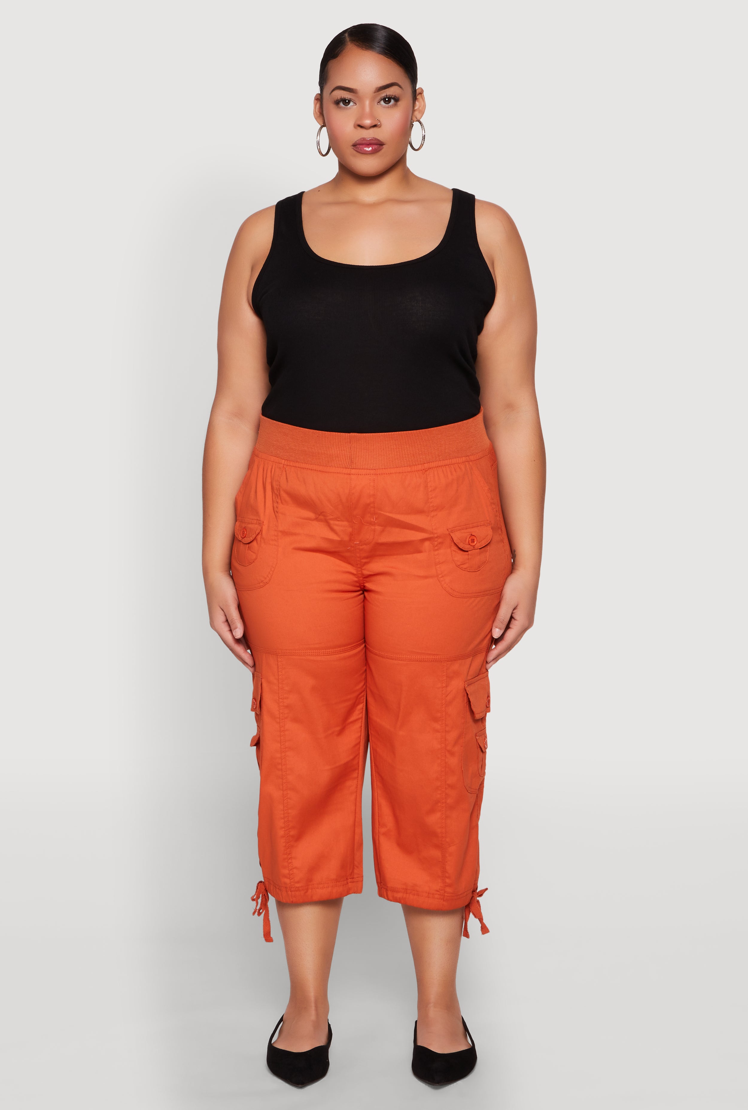Plus Size High Waisted Cargo Capri Pants