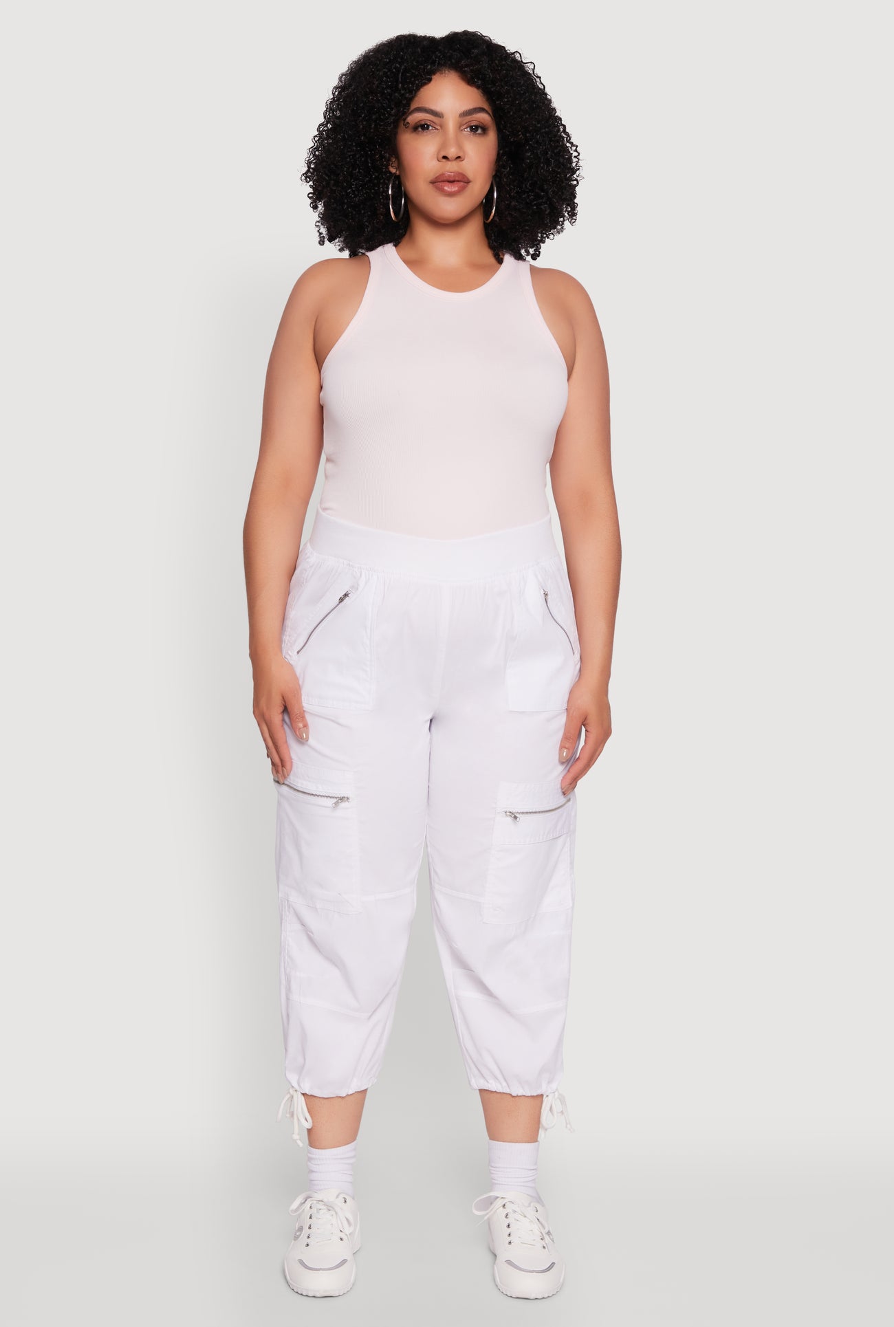 Plus Size Elastic High Waisted Drawstring Hem Capris Pants