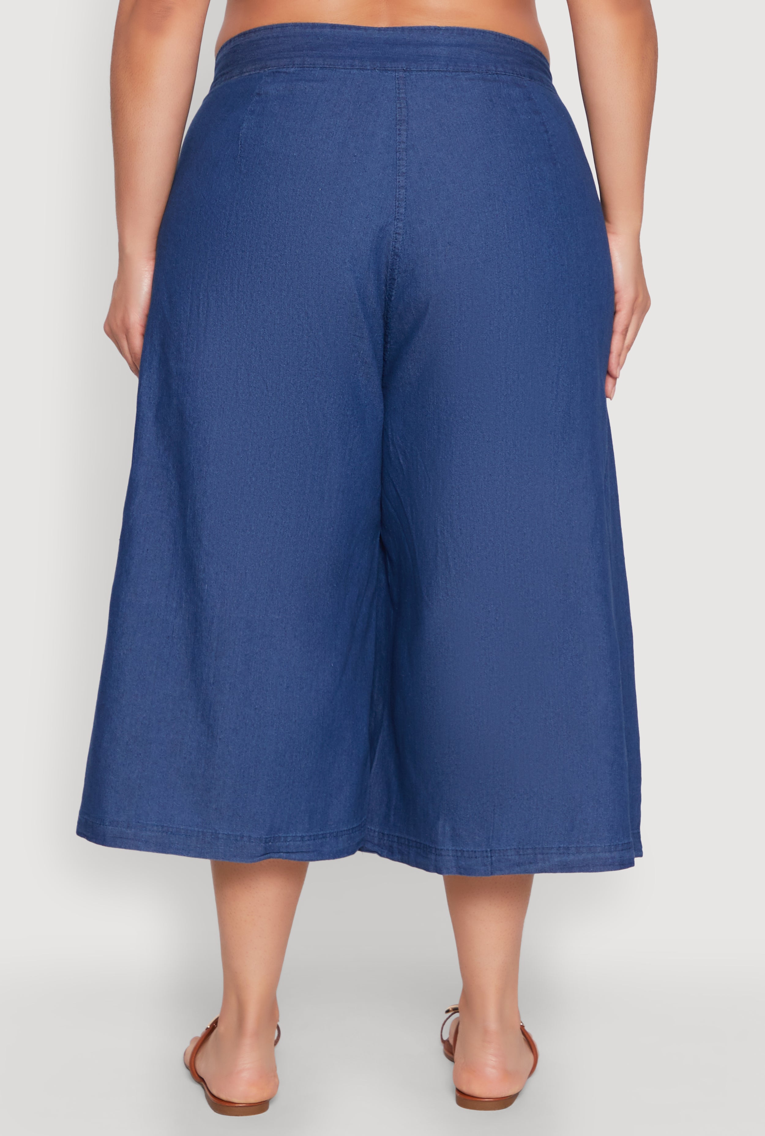 Plus Size Belted Front Chambray Culottes