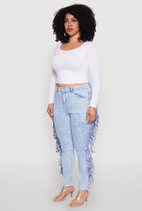 Plus Size Mineral Wash Fringe Jeans