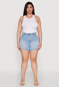 Plus Size WAX Basic Denim Shorts with Stretch and Whiskering