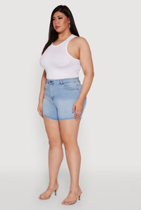 Plus Size WAX Basic Denim Shorts with Stretch and Whiskering