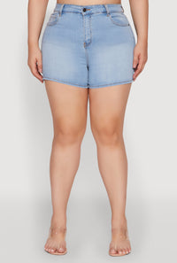 Plus Size WAX Basic Denim Shorts with Stretch and Whiskering