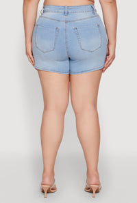 Plus Size WAX Basic Denim Shorts with Stretch and Whiskering