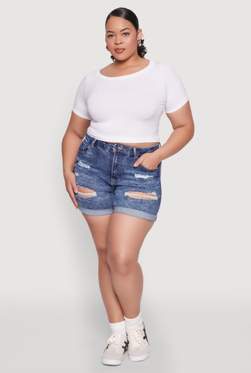 Plus Size WAX Distressed Denim Cuffed Shorts