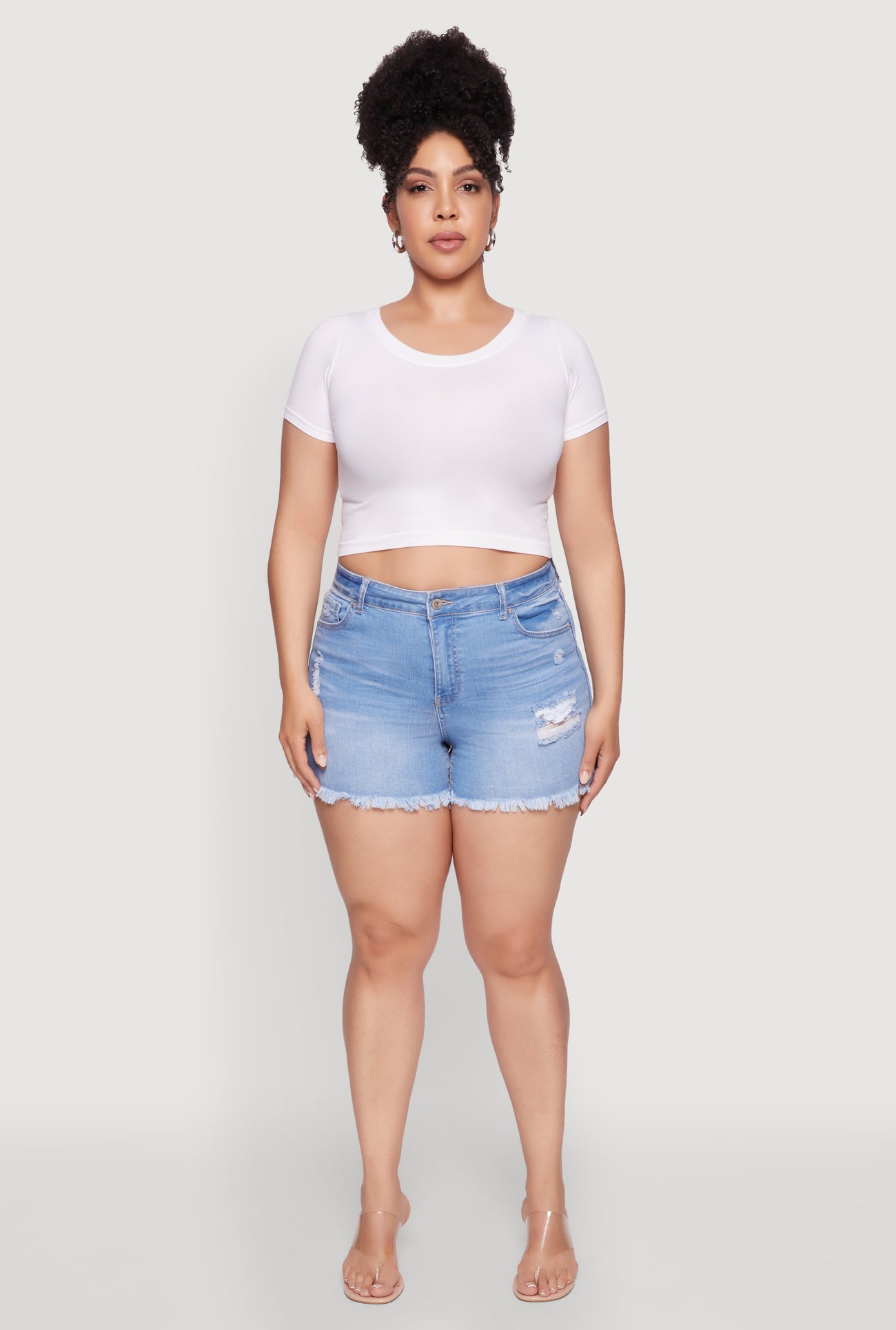Plus Size WAX High Waisted Distressed Frayed Hem Denim Shorts