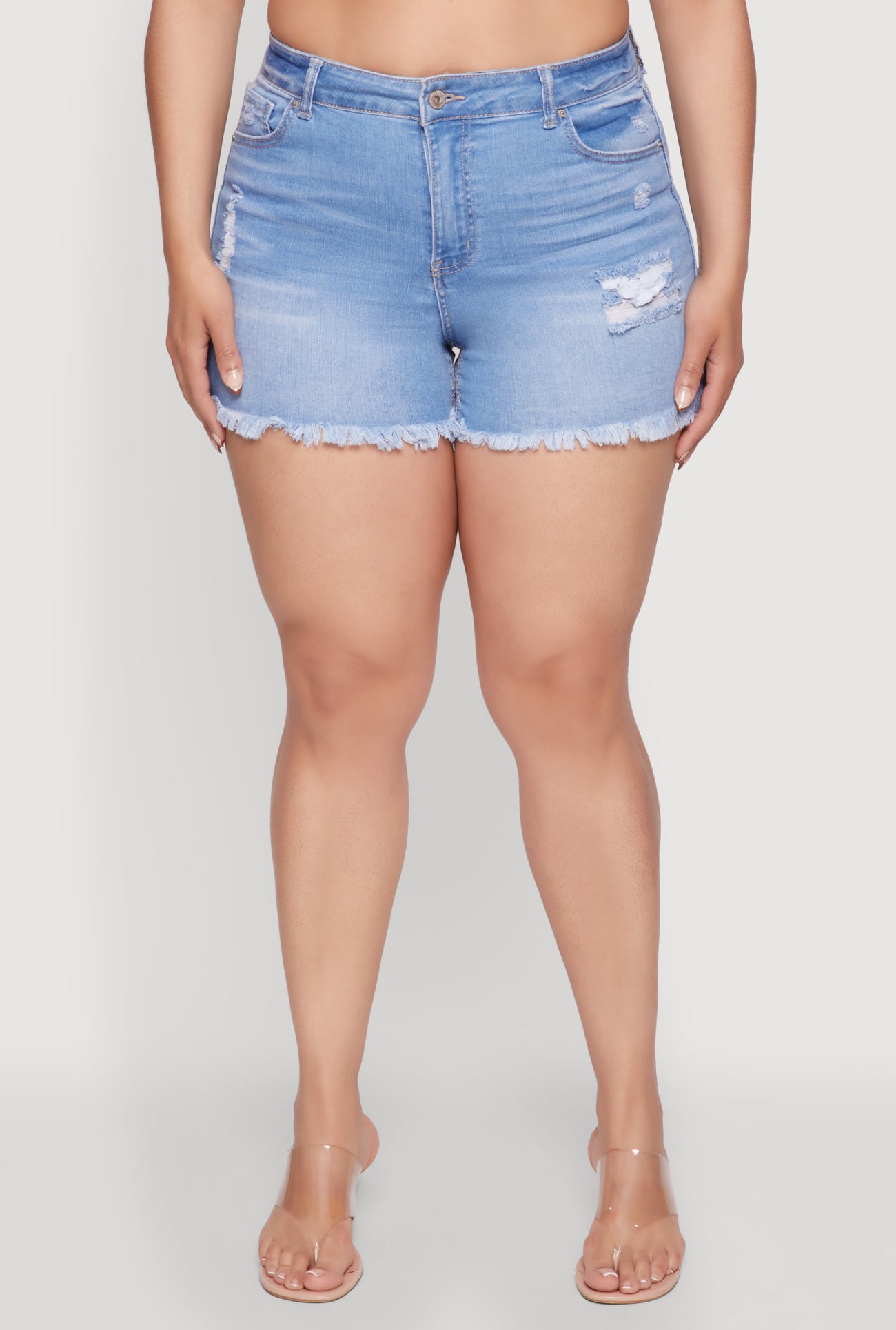 Plus Size WAX High Waisted Distressed Frayed Hem Denim Shorts