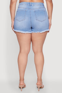 Plus Size WAX High Waisted Distressed Frayed Hem Denim Shorts