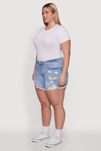 Plus Size WAX High Waisted Frayed Distressed Denim Shorts