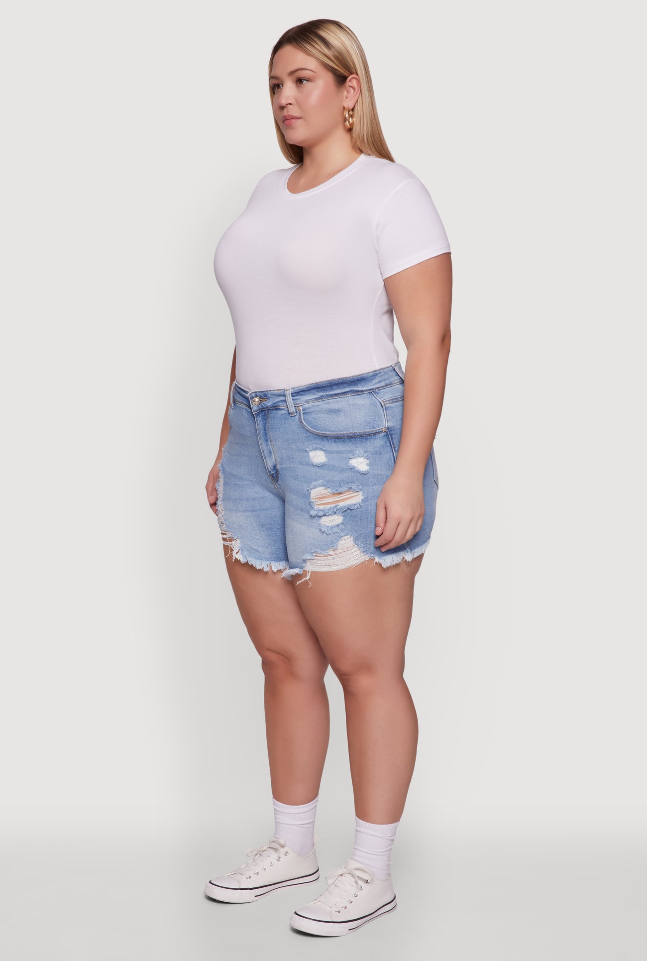 Plus Size WAX High Waisted Frayed Distressed Denim Shorts