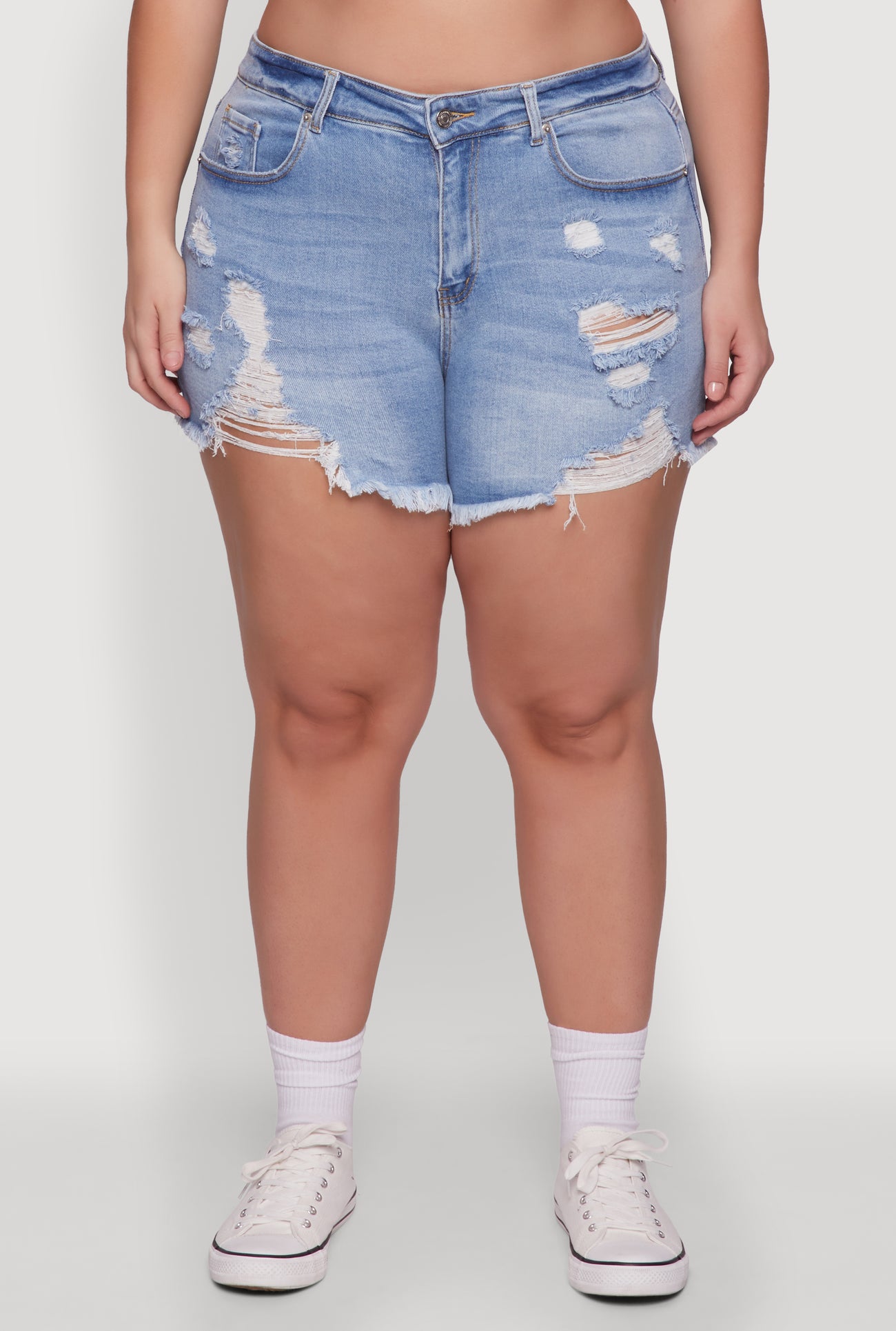 Plus Size WAX High Waisted Frayed Distressed Denim Shorts