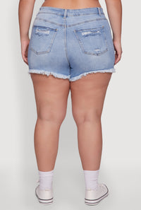 Plus Size WAX High Waisted Frayed Distressed Denim Shorts