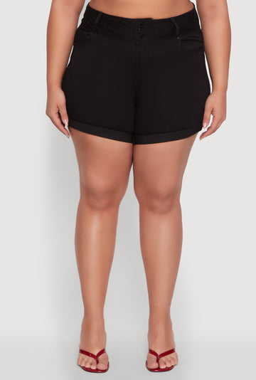 Plus Size WAX Cuffed High Waisted Shorts