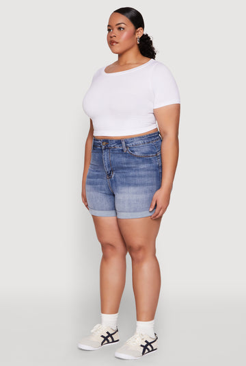 Plus Size WAX High Waisted Whiskered Denim Shorts