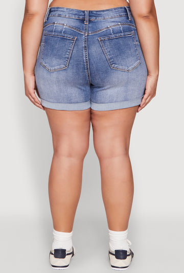 Plus Size WAX High Waisted Whiskered Denim Shorts