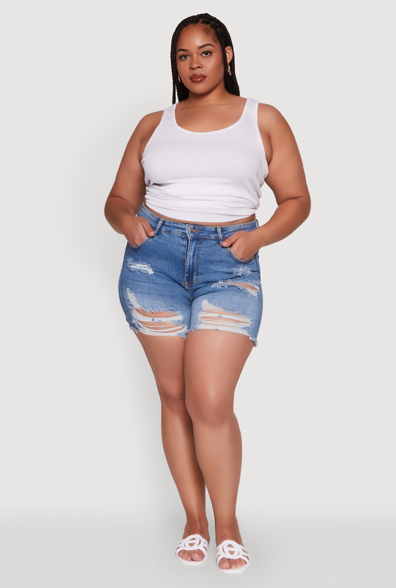 Plus Size WAX Distressed High Waisted Frayed Hem Mom Shorts