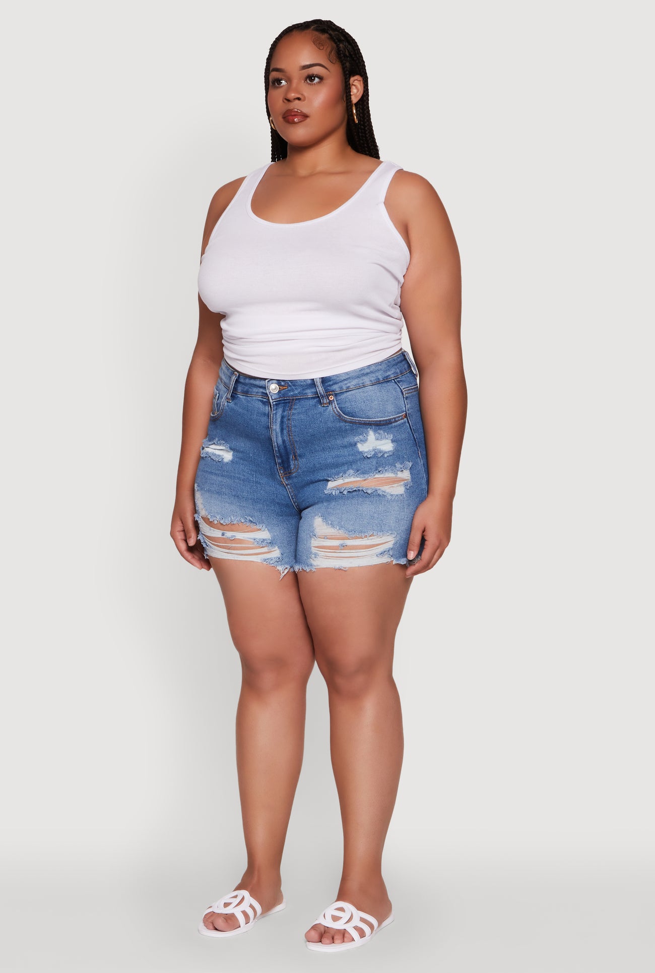 Plus Size WAX Distressed High Waisted Frayed Hem Mom Shorts
