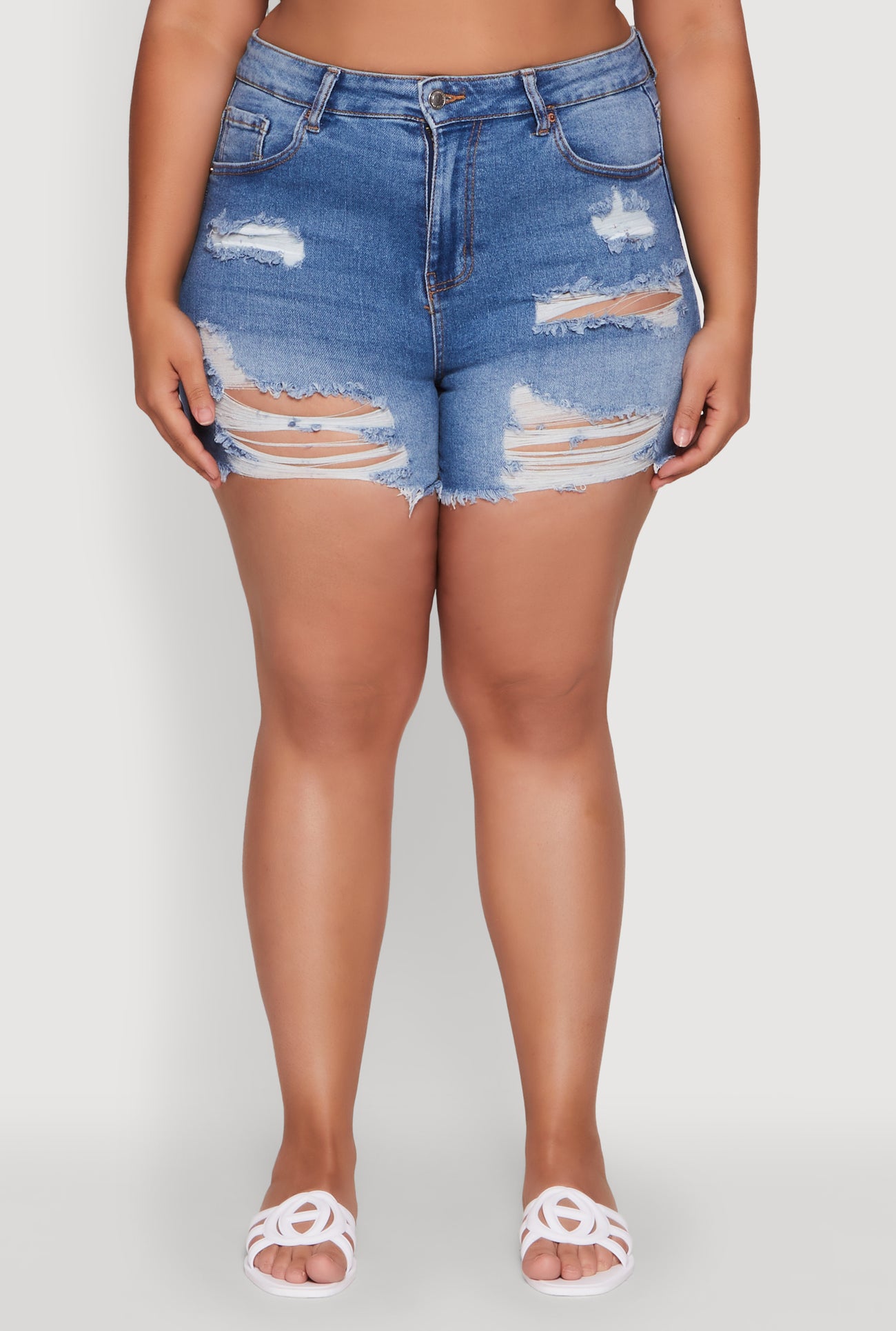 Plus Size WAX Distressed High Waisted Frayed Hem Mom Shorts