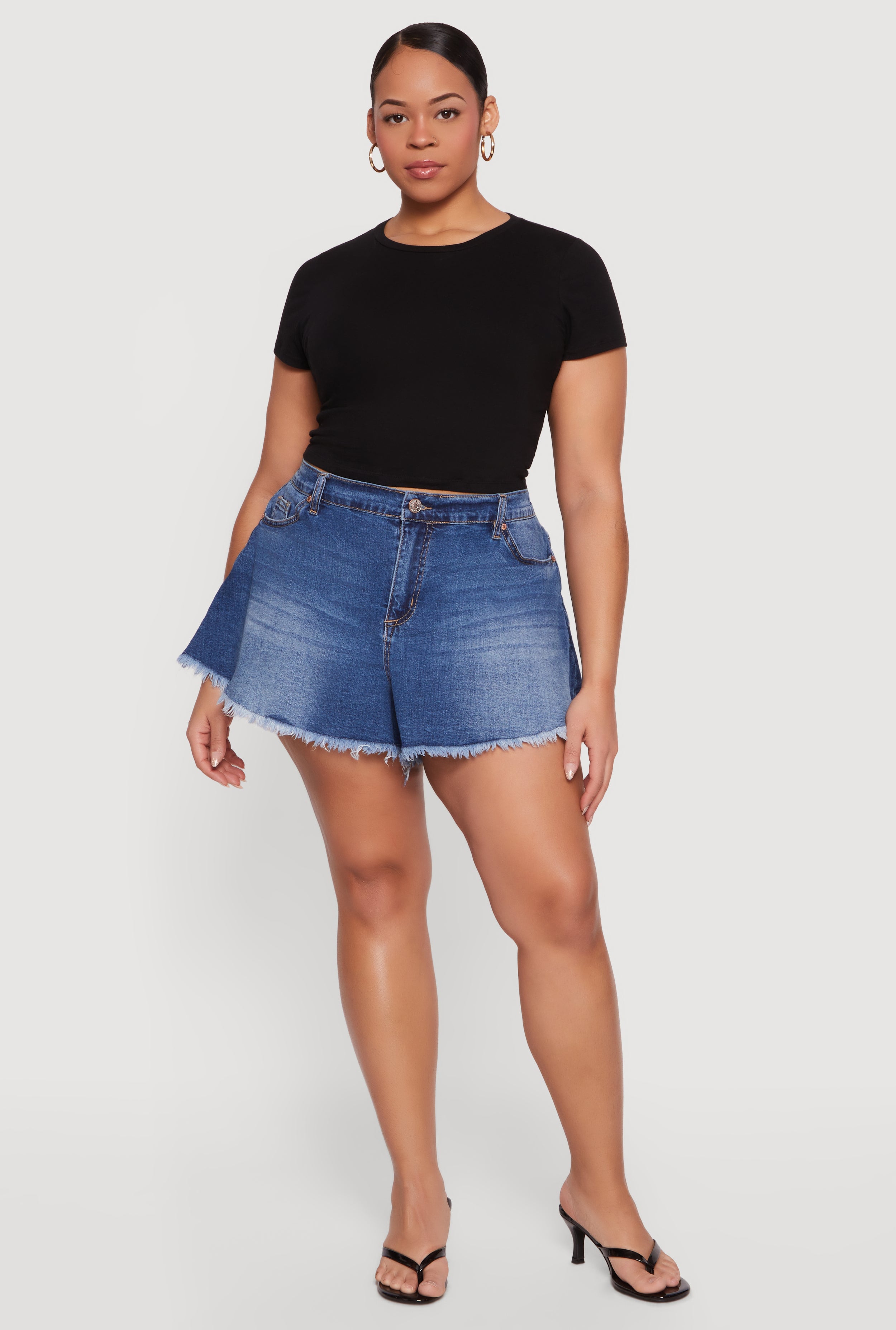 Plus Size Almost Famous Denim Flared Cutoff Shorts