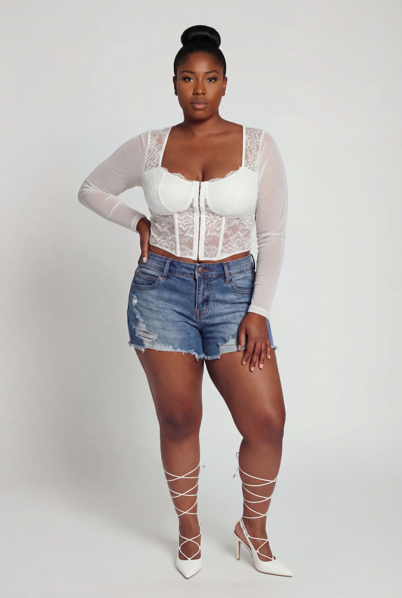 Plus Size Distressed Raw Hem Denim Shorts