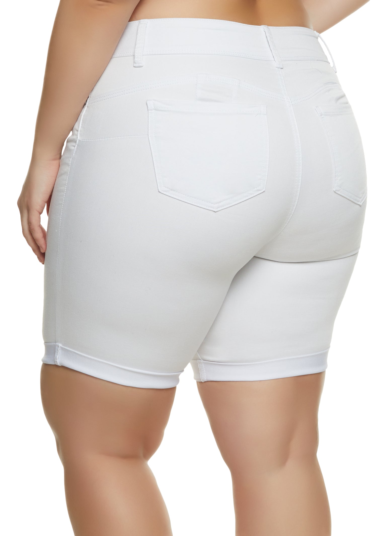 Plus Size Fixed Cuff Denim Bermuda Shorts white wax jeans Plus