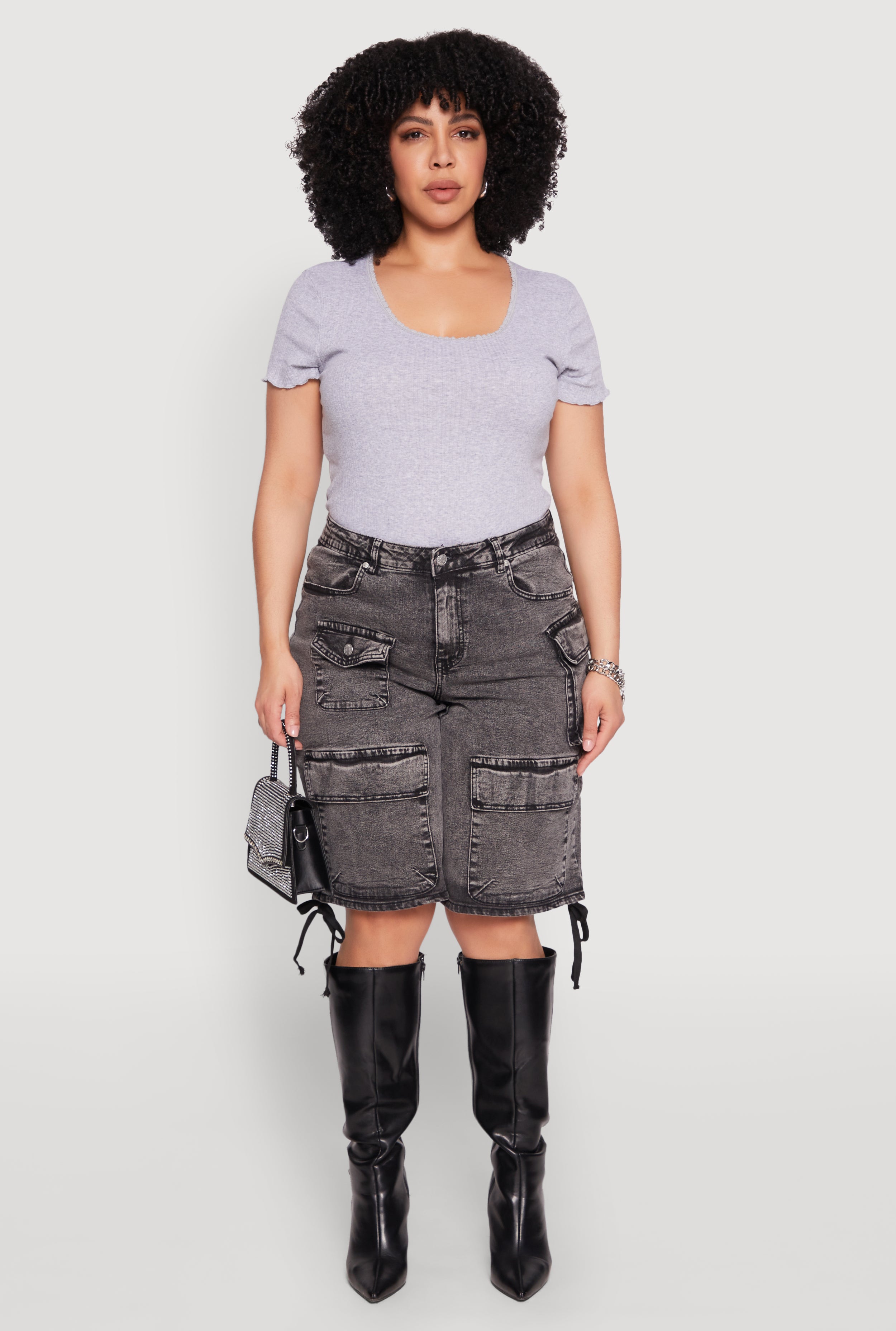 Plus Size Almost Famous Acid Wash Cargo Bermuda Shorts