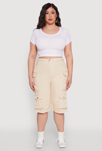 Plus Size Daisy Acid Wash Cargo Bermuda Shorts