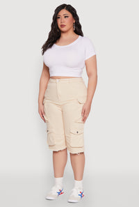 Plus Size Daisy Acid Wash Cargo Bermuda Shorts