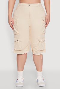 Plus Size Daisy Acid Wash Cargo Bermuda Shorts