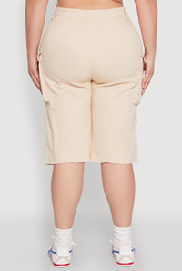 Plus Size Daisy Acid Wash Cargo Bermuda Shorts