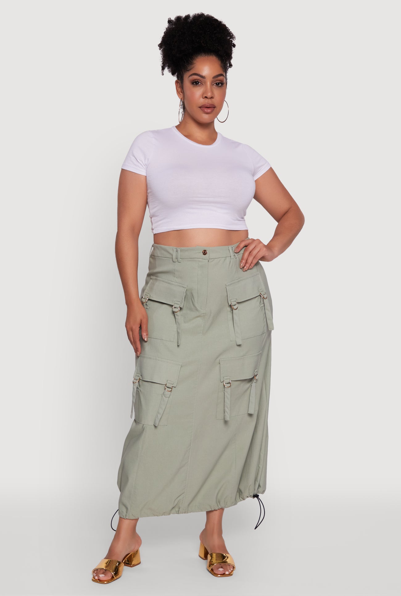 Plus Size High Waisted Solid Maxi Skirt with Cargo Pockets