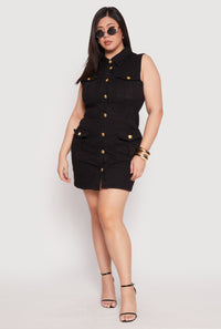 Plus Size Daisy Sleeveless Denim Utility Mini Dress