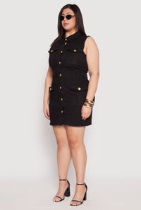 Plus Size Daisy Sleeveless Denim Utility Mini Dress