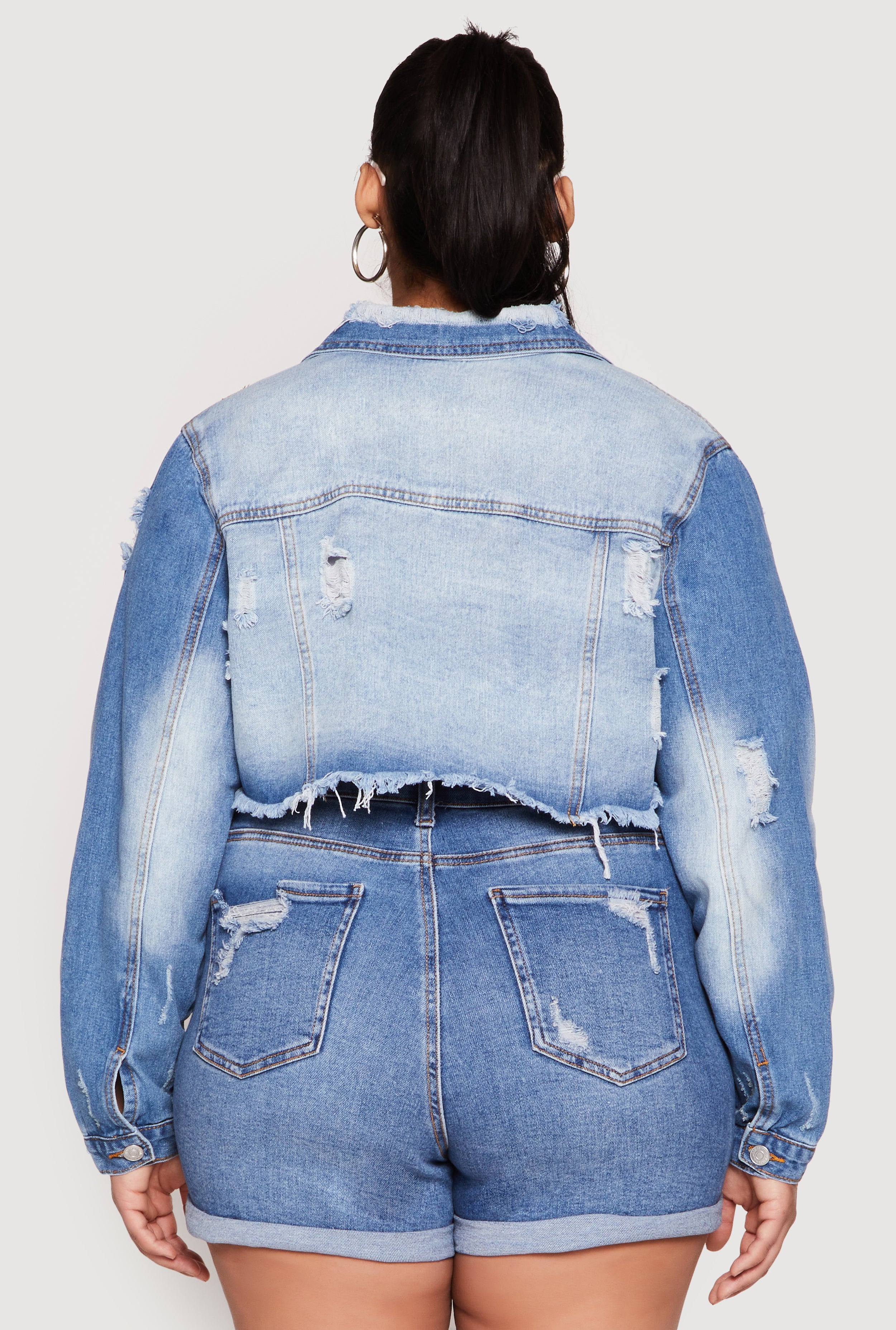 Plus Size Distressed Denim Jacket
