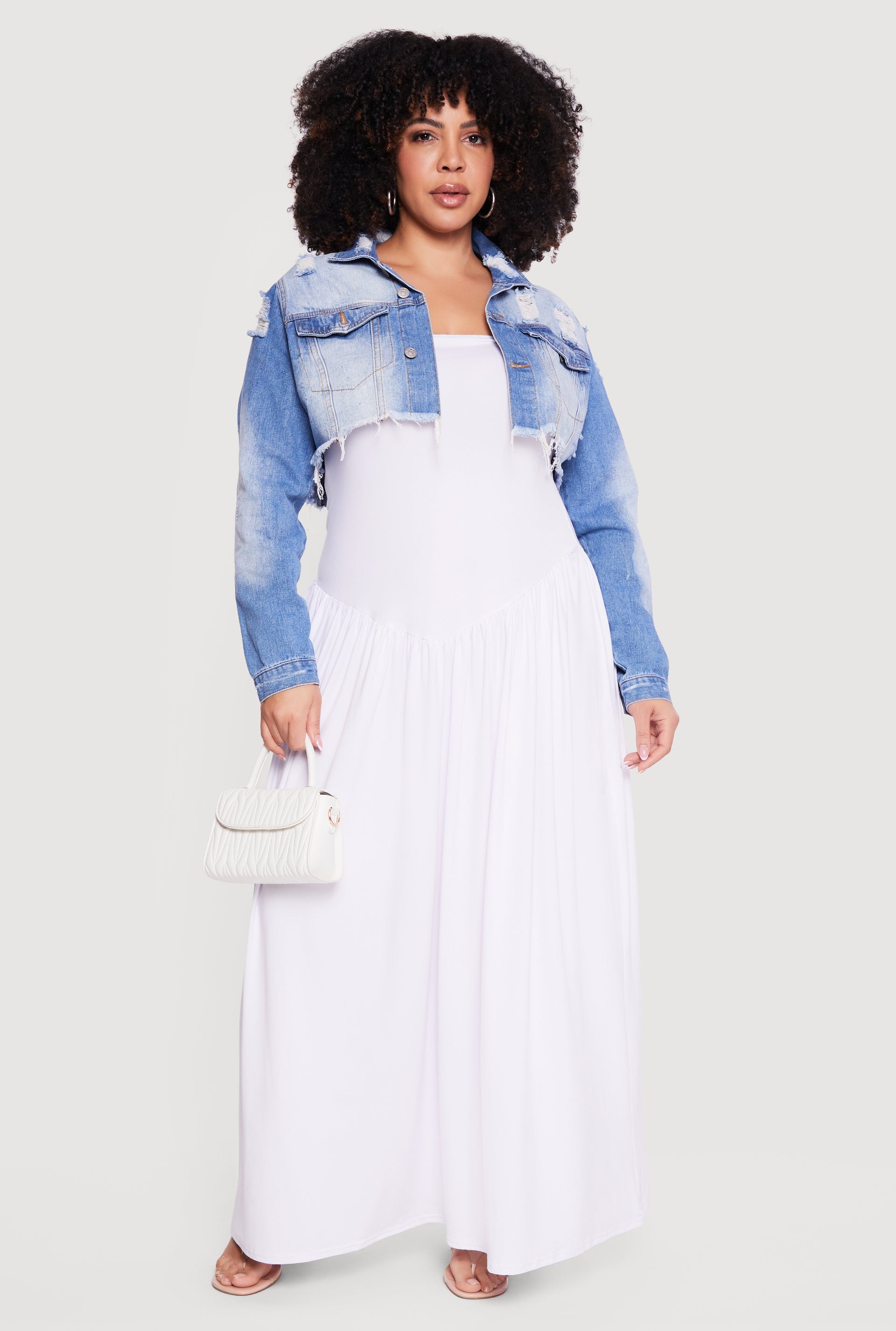 Plus Size Almost Famous Cropped Frayed Hem Denim Jacket
