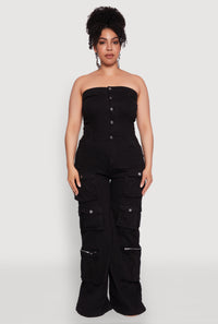 Plus Size Daisy Strapless Cargo Denim Jumpsuit